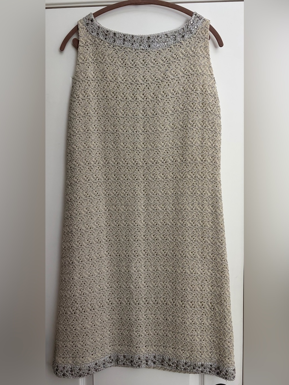 1960s Dalton Lux Metallic Knit Crochet Beaded Cocktail Shift Dress EUC Sz 14
